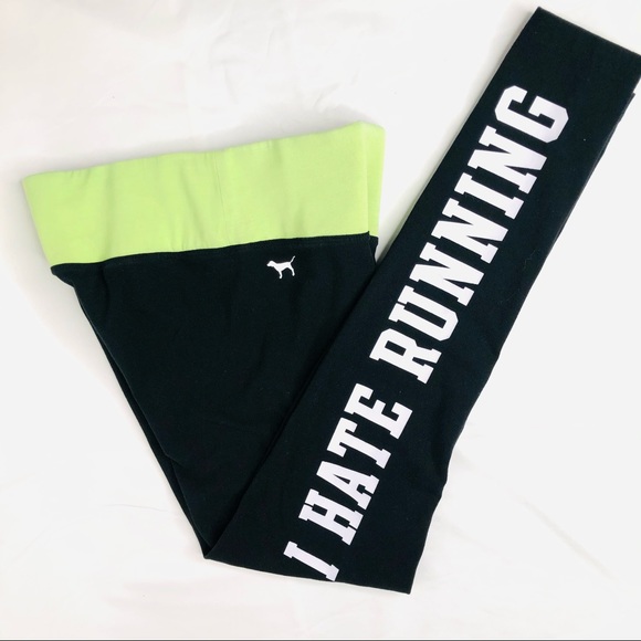 PINK “I Hate Running” Graphics Black Yoga Pants XS - Picture 2 of 12